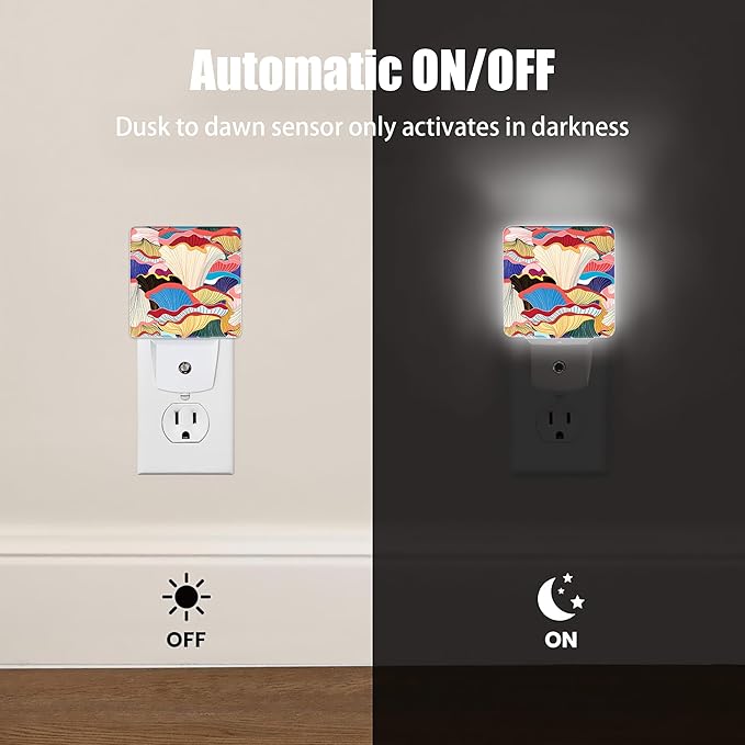 Colorful Mushrooms Night Light, Dusk to Dawn Smart Sensor Nightlight for Bedroom Bathroom Kitchen Hallway Stairs Hallway, Plug-in, Energy Efficient Decor Desk Lamp Gifts