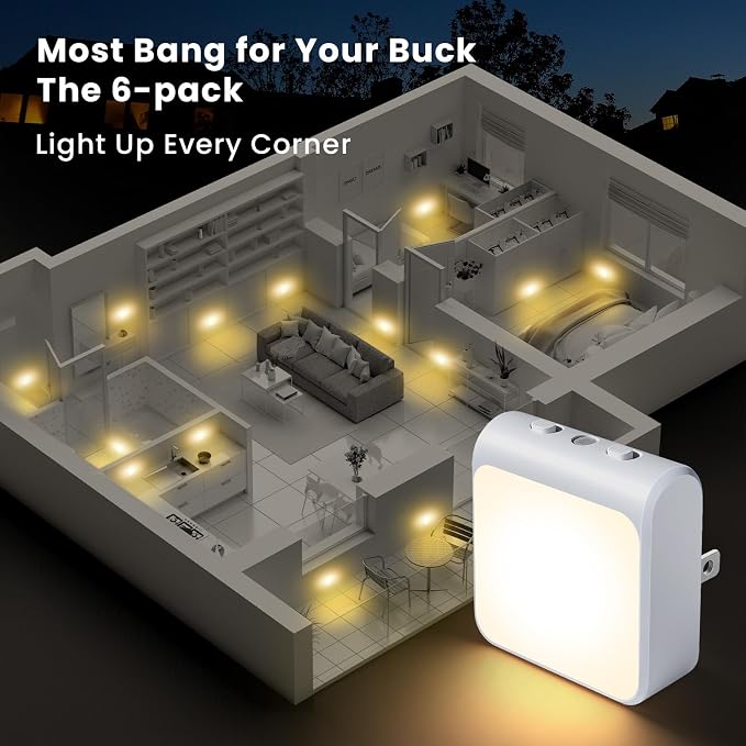 12-Pack Dimmable LED Night Lights Plug into Wall with Dusk to Dawn Sensor, 50lm Plug in Night Light Color & Brightness Adjustable, Auto-On/Off Nightlight for Bedroom, Kitchen, Bathroom, Stairs