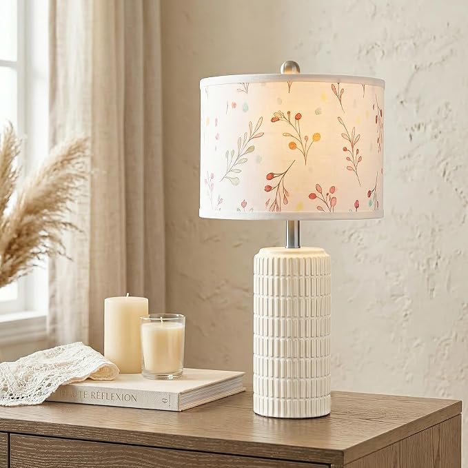 PoKat 23'' Table Lamp with Flower Lampshade for Night Stands, Birthday Gifts for Women Mom, House Warming Gifts New Home Decor, Ceramic Lamp for Living Room, Modern Bedroom Lamp for Nursery