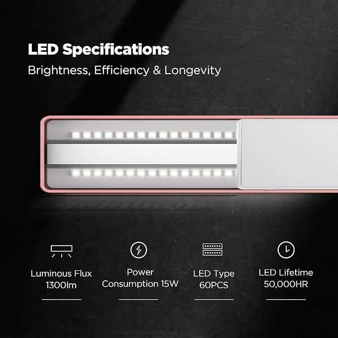 Flat Nano 15W Full Spectrum Aquarium Light, 4 Level Dimmable Plant Light, IP54 Waterproof Freshwater Use Only, Suitable for 2-9 Gallon Rimless Fish Tanks, Terrariums, & Potted Plants, Rose Gold