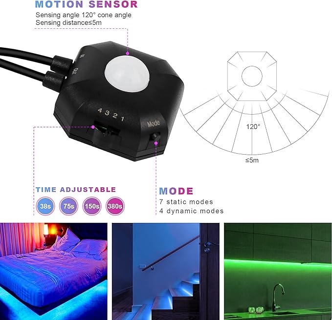 Motion Activated Under Bed Lights, 9.84ft 5050 RGB Color Changing LED Strip Lights with Sensor, APP Control and Music Sync, Dimmable Night Light for Bedroom Stair Birthday' s Day Gift