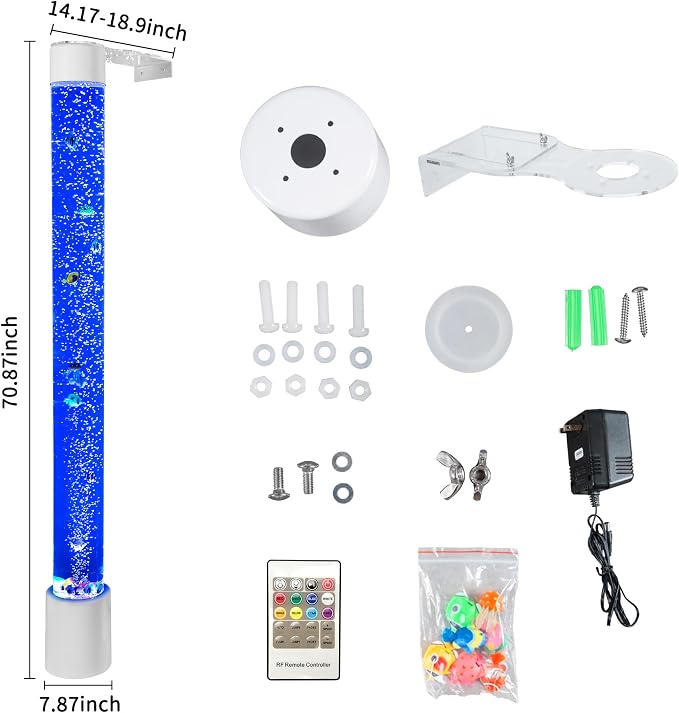 6FT Sensory Water Bubble Tube Lamp with Colorful LED Lights and Swimming Fish - Calming Aquarium Night Light for Children and Sensory Integration Therapy