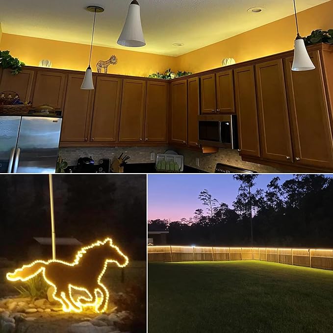 40ft LED Rope Lights Outdoor Warm White, Connectable, Waterproof 110V 432LED Flexible LED Rope Lighting for Walkways, Patios, Gardens, Fences, Porches,Indoor Outdoor Decoration
