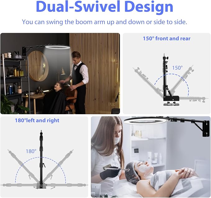 Ring Light Wall Mount with Phone Holder 19'', 45.7" Triangle Boom Arm | Rotatable Wall Mounted Light Stand for Photography Lighting Studio, Live Streaming, Salon, Barber Light, Beauty Tattoo Light