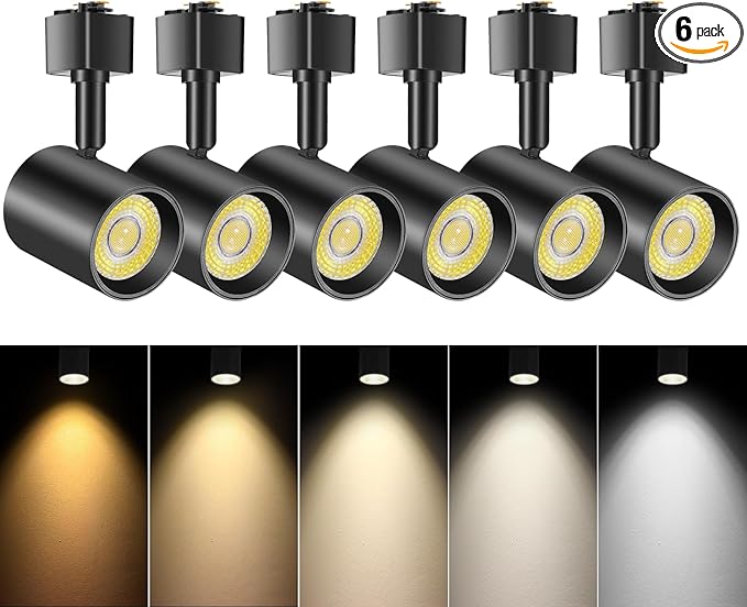 L Type LED Track Lighting Heads 5 Color, 10W Black 6 Pack | Dimmable Track Light Heads, Kitchen Fixture Ceiling, 2700K 3000K 4000K 5000K 6000K Adjustable, Flicker Free CRI90+ 24° 800lm