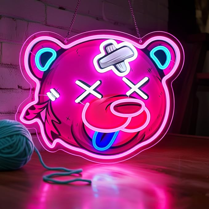 Pink Bear Neon Sign, Bear Head Neon Signs for Wall Decor, Dimmable Acrylic Neon Lights for Girls Room Bedroom Game Room Club Bar Party Decorations, Perfect Gifts