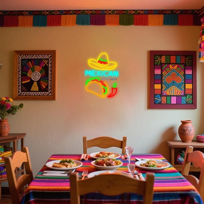 Mexican Taco Bar Neon Sign - LED Restaurant Decor for Mexican Kitchen, Taco Party Decorations, 16.5x12" USB Wall Light - Mexican Food Gifts for Restaurants & Homes