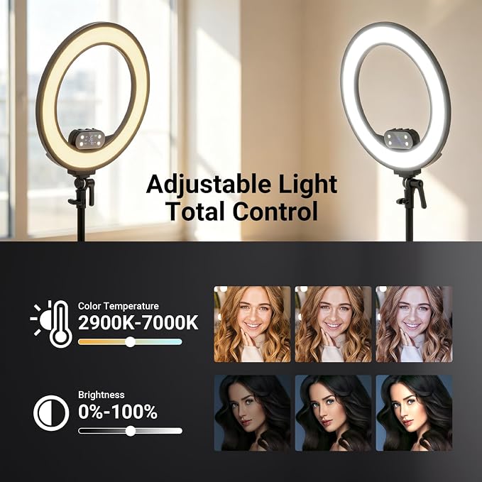 NEEWER 18" Ring Light, Wireless Professional Edge Lit Lighting with Tripod Stand, 45W 2900K-7000K CRI97+, 14.4V 3500mAh Battery, Phone Selfie Video Makeup Studio Streaming Photography, RB18B