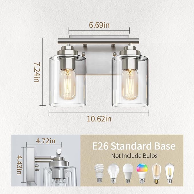 Bathroom Vanity Light Over Mirror,Vanity Light for Bathroom,Bathroom Light Fixture Wall Sconce Lighting for Bedroom,Living Room (Nickel, 2-Light)