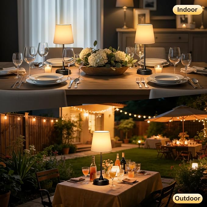 Wowag Cordless Table Lamp Rechargeable,5000mAh Battery Operated Desk Lamp,3 Colors & 7 RGB Stepless Dimmable,Touch Control Ambient Light for Bedside,Bedroom,Dining Room,Living Room,Black,WhiteShade