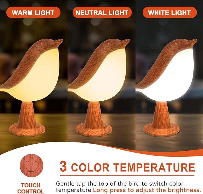 Bird Lamp, Rechargeable Cordless Lamp with Touch Control for Home Decor | Cute Bird Night Light, Rechargeable Table Lamp with 3 Color Modes & Dimmer for Bedroom,Home Decor & Gift for Bird Lovers