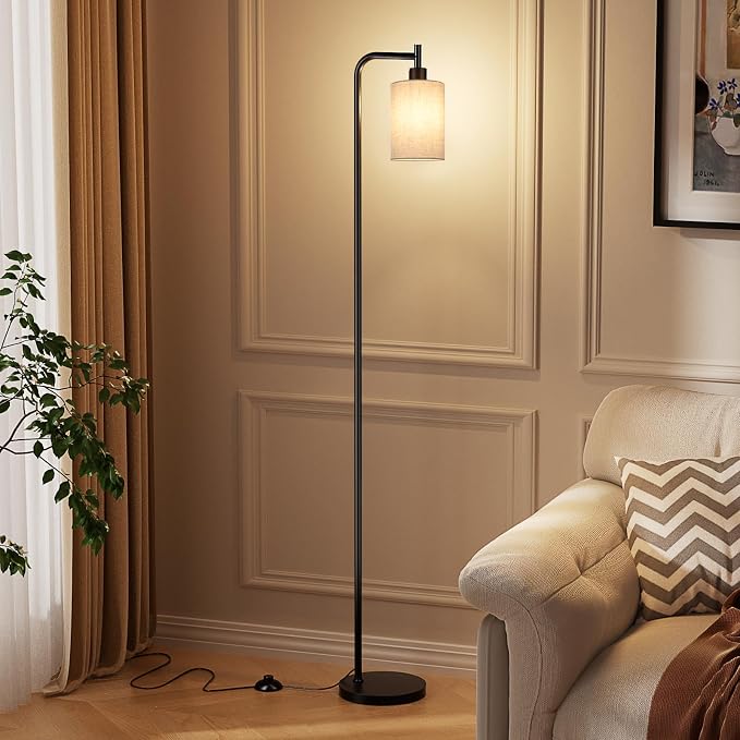 Ziisee Floor Lamps for Living Room - Tall Standing Lamp with Linen Shade, Floor Lamp with LED Bulbs, Modern Floor Lamps for Bedroom Office Corner