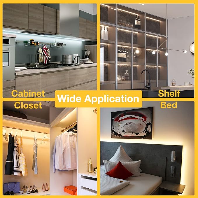 DAYBETTER Under Cabinet Lighting Kit,6 PCS 20 Inch Strip Lights with Remote | Dimmable,2700K-6500K Dual-Color Tunable White,Timing,24V Adapter,Under Cabinet LED Lights for Bedroom,Kitchen,Counter,9.8ft
