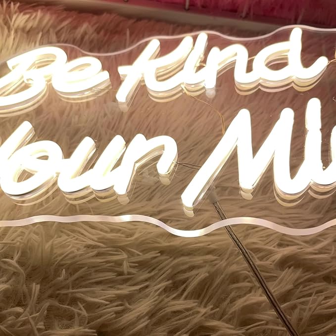 Be Kind to Your Mind Neon Sign Dimmable Led Neon Lights for Wall Decor USB Encouragement Word Neon Light Up Signs for Bedroom Home Bar Office Study Room Wedding Birthday Party Teens Girls Gifts