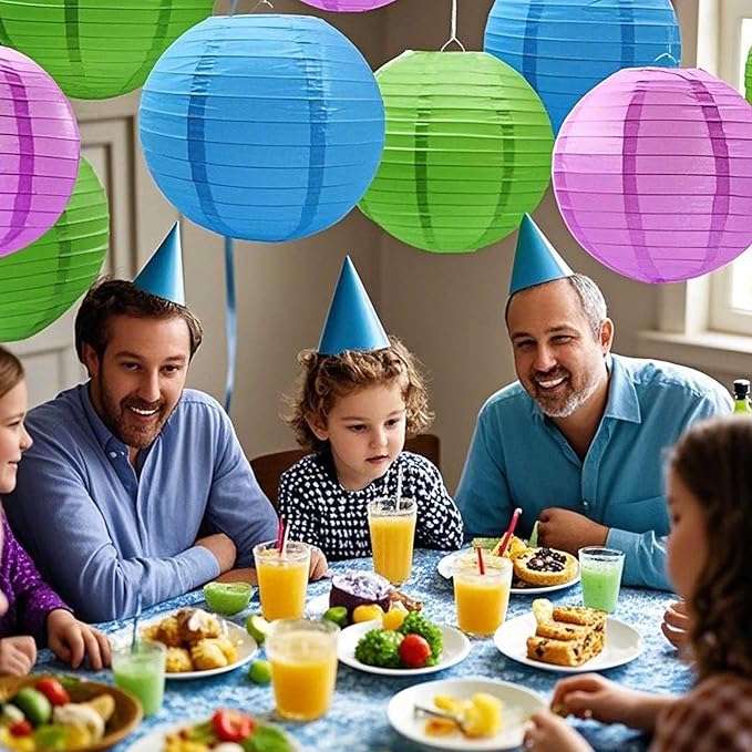 Blue Green and Purple Paper Lanterns 12Pcs Hanging Round Paper Lanterns Decorative for Graduation Baby Shower Wedding Birthday Family Parties ﻿