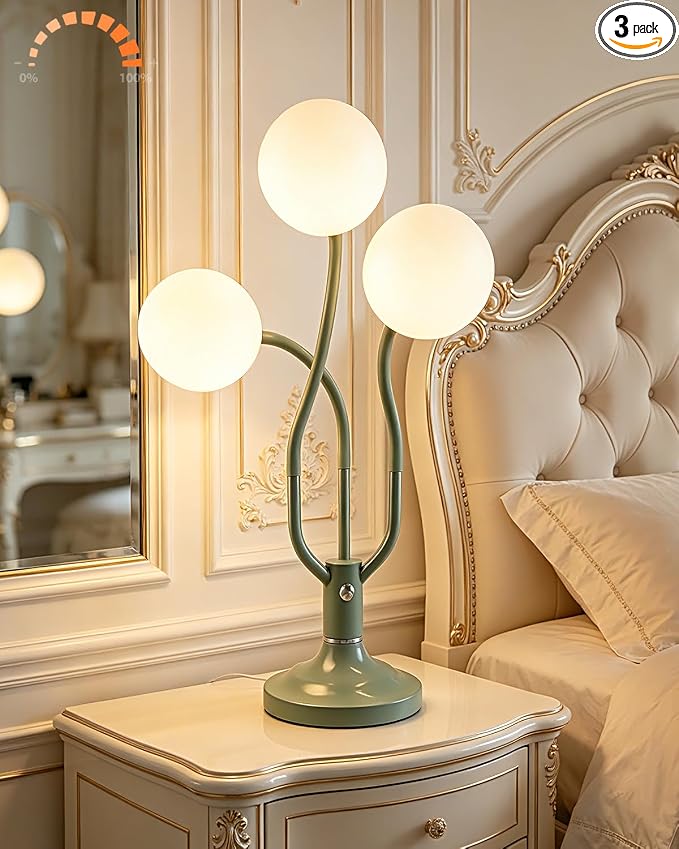 Globe Green Table Lamp Dimmable Magic DIY Arms G9 Bulbs Included | Nightstand Modern Desk Lamp Vintage Ambient Night Light Warmwhite Kids Bedside Lamps for Bedroom Living Room Nursery Gift