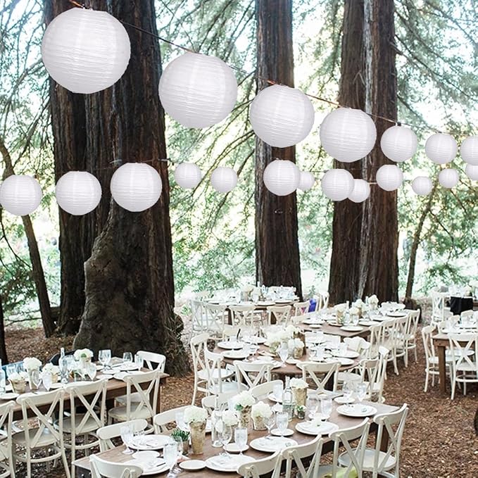 Paper Lanterns Party Decorations, Hanging Round Chinese Lanterns for Wedding Graduation White Birthday Decorations Pack of 20 White