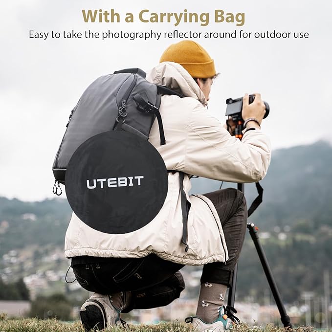 UTEBIT 35"x47"/90x120cm Photography Reflector with Stand & Clamp, 5-in-1 Oval Foldable Reflector with Carrying Bag,Translucent/Silver/Gold/White/Black Photography Reflector for Studio&Outdoor Lighting