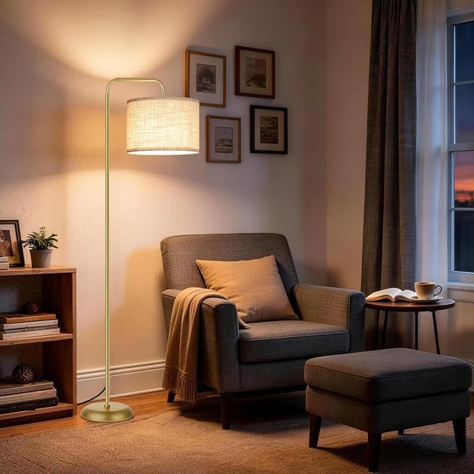 TJOY Floor Lamp, Golden Standing Floor Lamp for Living Room with 3 CCT Bulb | 3 Color Temperatures 12W Bulb included, Metal Lamp with Extended Arm, Lamp for Bedroom, Couch, Reading Nook, Office, Golden