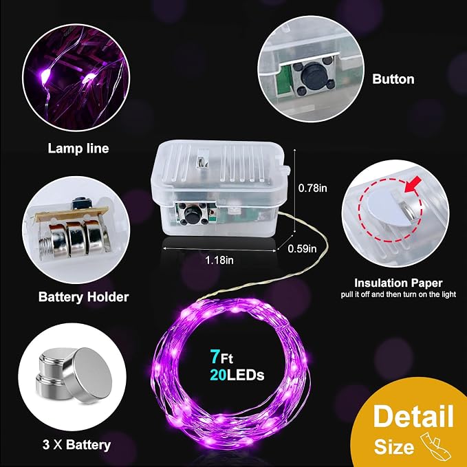 pozzolanas 8 Pack Pink Battery Operated String Lights - 7ft Waterproof Fairy Lights with 20 LEDs for Home, Mason Jar, Party, Wedding, Halloween, Christmas Decorations