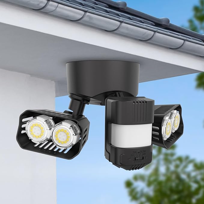 SANSI 28W 3500LM Motion Sensor Outdoor Lights, Outdoor Motion Sensor Light Security Lights Detector with 4 Mode 350W Equiv 5000K, IP65 Waterproof for Soffit, Garage, Yard (Black) Hardwired (Pack of 4)