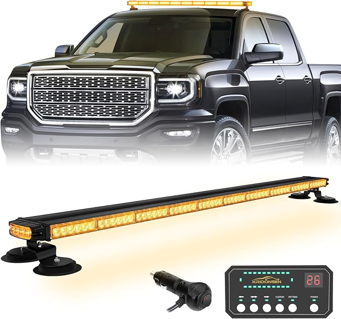 45.5" 128 LED Roof Strobe Lights Top Magnetic Amber Light Bar | Double Side Traffic Advisor Emergency Warning Hazard Safety Caution Lights for Tow Plow Trucks Construction Vehicles Wreckers