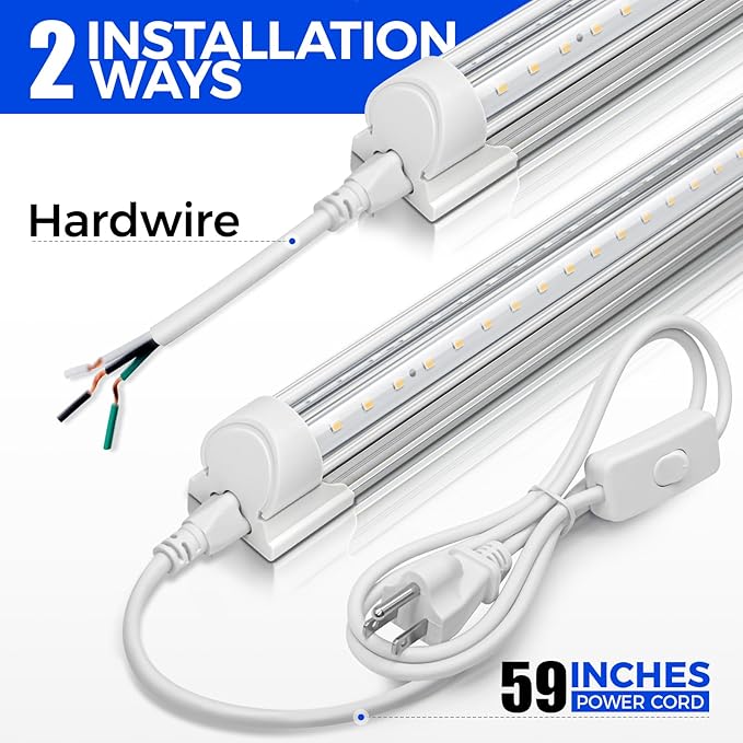 Barrina LED Shop Light 2FT, 20W 3000LM 3000K, Clear Cover Linkable Tube Lights, V Shape Integrated T8 LED Lighting, Ceiling Lights for Garage, Warehouse, Workshop, ETL Listed, 2 Packs