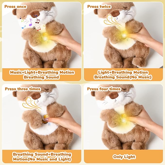 Breathing Stuffed Animal, Soothe Snuggle Otter Plush for Anxiety Adults and Kids, Volume Control, Machine Washable, Baby toy Sleep Buddy Soothing Otter with Realistic Breathing and Lights Music