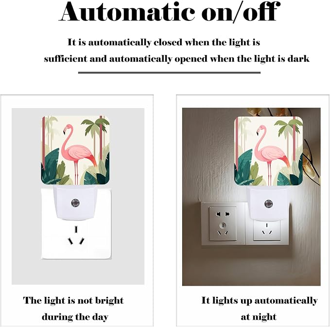 Tropical Flamingo Cartoon Night Light,Plug Into Wall Decor for Stairway,Hallway,Kitchen,Dusk to Dawn Sensor Nightlights for Boys/Girls/Women/Men Room Gifts