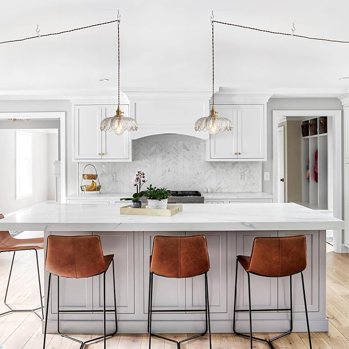 XZHGCEE Plug in Pendant Light Hanging Lamp: Kitchen Pendant Lighting Clear Glass Pendant Light, Pendant Lights for Kitchen Island, Bedroom, Dining Room, Living Room, E26 No Bulb