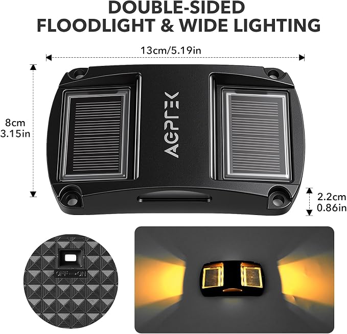 AGPTEK Solar Driveway Lights 4 Pack, Outdoor Deck Dock Marine Waterproof | LED Solar Powered Driveway Marker Lights for Warning Step, Sidewalk, Pathway, Garden, Yard (Warm White, Black)