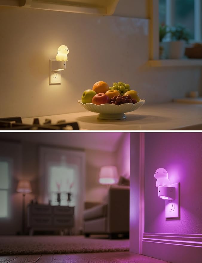 L LOHAS LED Plug in Night Light for Kids, 3D Cute Puppy Night Lights | Dusk to Dawn Sensor, RGB+Soft White 3000K Dog Night Light, Birthday Gift Nightlight for Kids, Room Decor