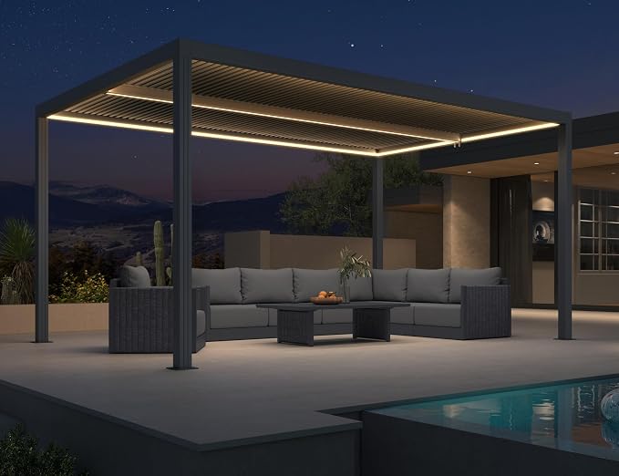 PURPLE LEAF Louvered Pergola 10' x 16' 94AS LED Strip Light 53mph Windproof | Two Adjustable Roofs, 53Mph Wind Resistant, Sturdy Build, Plus Hidden LED Strip Light System (No Wiring), Taller Design