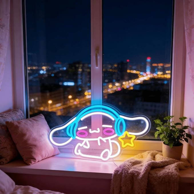 Cinnamoroll Neon Sign for Room Decor, USB Powered LED Lights with Dimmable, Japanese Cartoon Dog Neon Signs, Cute Night Light Gifts for Children (17.17"L x 10.04"W)