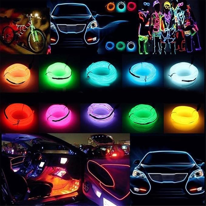 JIGUOOR USB Rechargeable EL Wire 32.8ft/10m (5mx2) Bright Neon Light Strip 360° Illumination Neon Tube Rope Lights for DIY, Festival, Party, Halloween, Chrismas (32.8ft/10M, Fluorescent Green)