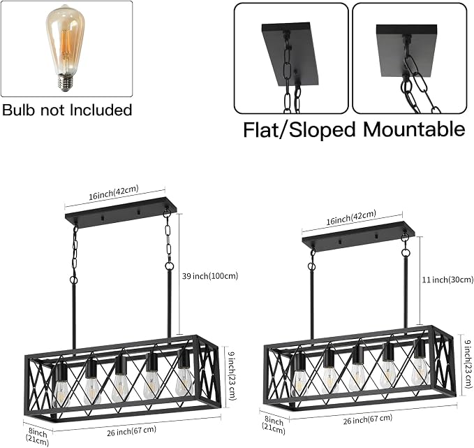 KEESFU Black 5-Light Farmhouse Chandelier for Kitchen Island Lighting | Farmhouse Light Fixtures with Adjustable Height; Dining Room Light Fixture for Table, Foyer & Over Sink;E26 Base