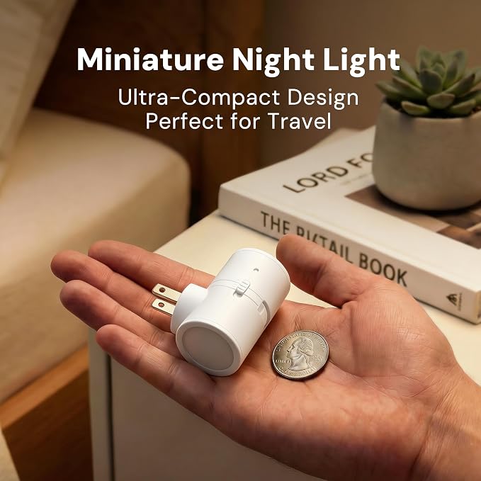 L LOHAS LED Motion Sensor Night Light, Motion Sensor Light Indoor, Rotating | Motion Activated Night Lights Plug into Wall,Amber-3000K-5000K,10-50-100%LM, Mini,Hallway Bathroom Travel[White Shade,4 Pack]
