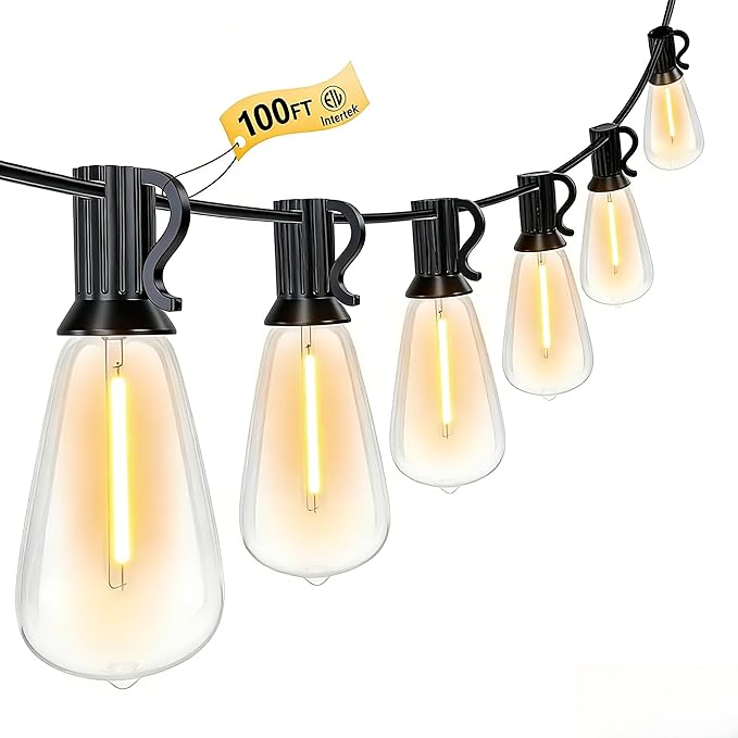 GPATIO Outdoor String Lights, 100FT ST38 Bulbs Shatterproof Patio Lights, Waterproof Dimmable Outside Hanging Light, Connectable LED Outdoor Lights for Backyard, Porch, Party, Garden, Home Decor