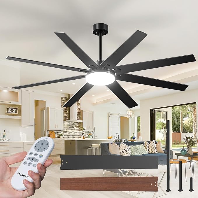 72 inch Ceiling Fans with Lights, Large Modern Ceiling Fan with Light and Remote Control, Reversible, 3CCT, Dimmable, Quiet, Black Ceiling fan For Bedroom, Living Room, Patio Farmhouse, Indoor/Outdoor