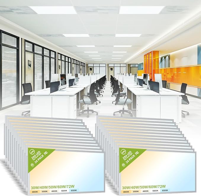 YXL 24 Pack 2x4 LED Flat Panel Light Drop Ceiling Light Fixture, 9576LM, 5CCT LED Drop Ceiling Office Light, 72W/60W/50W/40W/30W Selectable,6500K/5000K/4000K/3500K/3000K,Dimmable 0-10V,ETL
