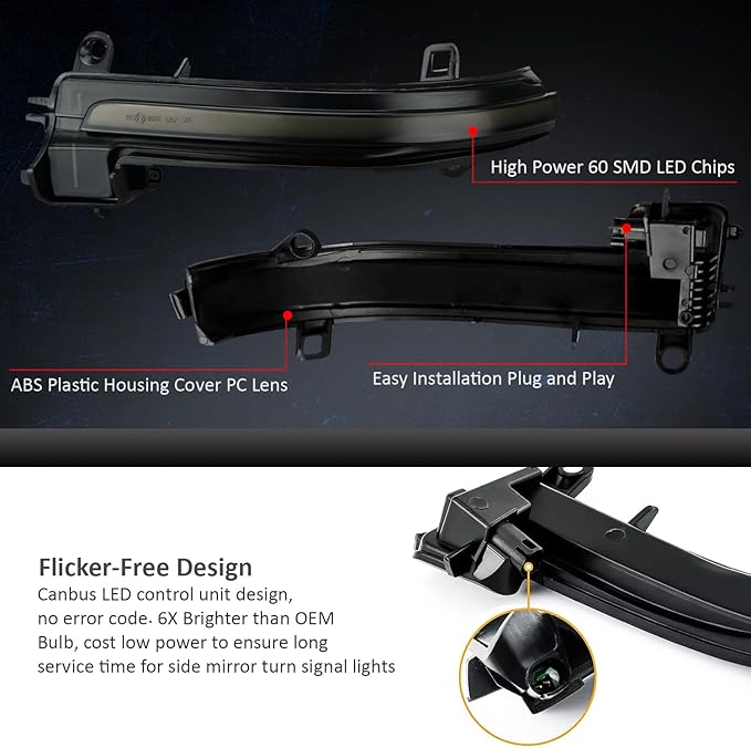 D-Lumina Dynamic LED Side Mirror Sequential Turn Signal Lights Smoked Lens for BMW 1 2 3 4 Series F20 F21 F22 F23 F87 F30 F31 F34 F35 F80 F32 F33 F36 X1 E84 i3, Side Marker Blinkers Mirror Light Lamp