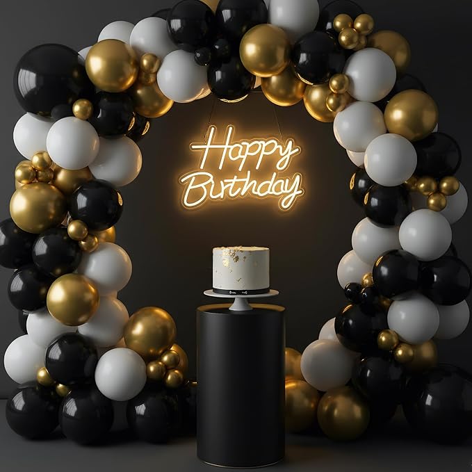 Happy Birthday Neon Sign for Backdrop, LED Happy Birthday Light Up Sign, USB Powered Dimmable Neon Light for Birthday Party Decorations, Wall Decor, Warm White, 16.5 x 12 inch