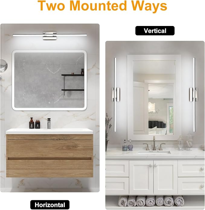 LED Bathroom Vanity Light, Modern Bathroom Light Fixture Over Mirror (3000K/4000K/6000K, Dimmable), Vanity Light Bar with Angle Adjustable, 40 Inch, Chrome