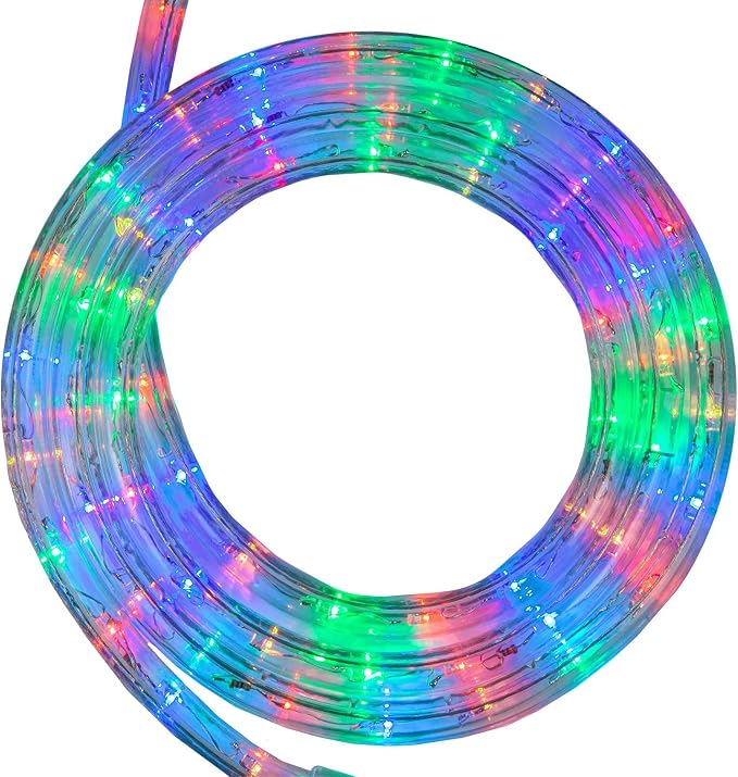 Wintergreen Lighting 18' LED Multi Color Rope Light, Flexible Light Rope String Light Outdoor – Bedroom LED Light Rope, 120V, ½ Inch, 2-Wire