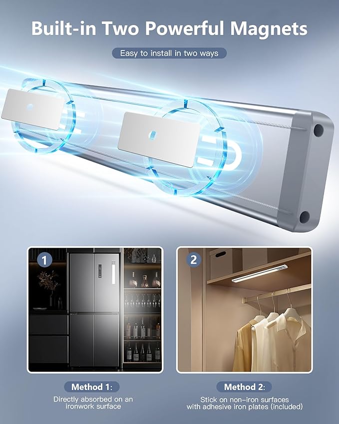 OTWKAY 10.5inch Under Cabinet Lighting with 3 Color Temps, 2 Pack Rechargeable Motion Sensor Lights Indoor, Dimmable Under Counter Lights for Kitchen, Closet