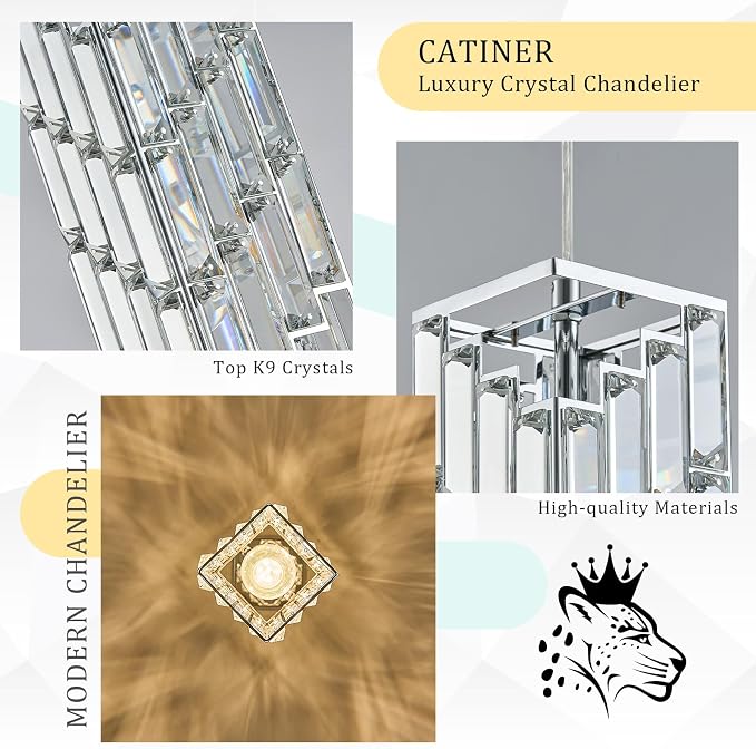 CATINER Chrome Crystal Pendant Light, Mini Hanging Light, E26 | Chrome crystal pendant light with adjustable 70.8" cord, E26 base, dimmable, ideal for kitchen island lighting