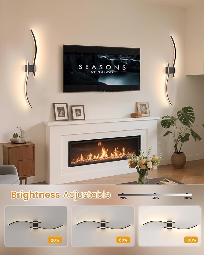 VOLISUN Battery Operated Wall Sconces Set of Two, 39.4 inch Wireless Wall Sconces, 3000K-6500K Dimmable Wall Lamps with Remote, Rechargeable Black Wall Lights for Living Room, Hallway, Bedroom