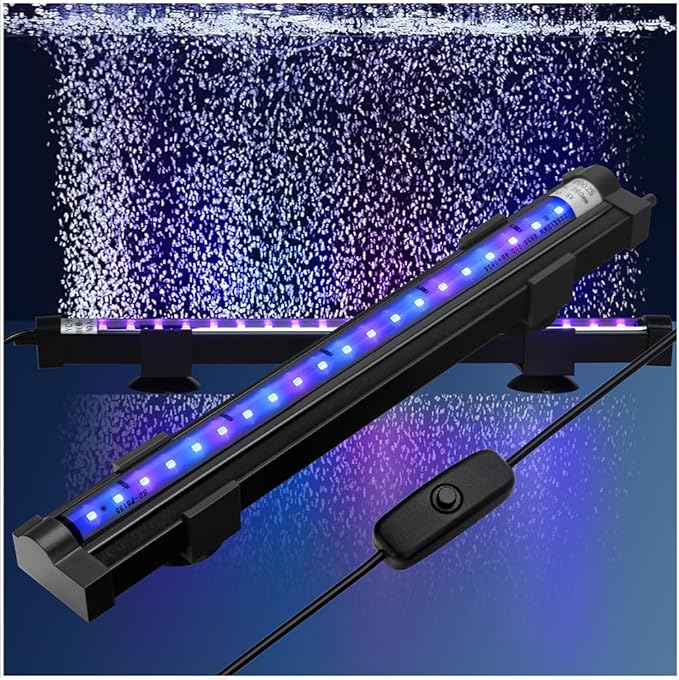 Submersible Aquarium Light 10Inch Fish Tank Light Bubbler Wall with Air Bubble Hole IP68 Waterproof Color Changing Led Light for Freshwater and Saltwater Aquariums Fish Tanks