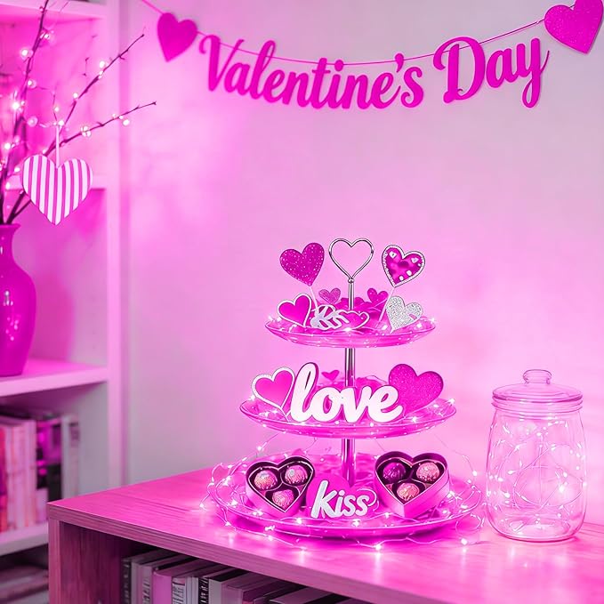 LAMPHOME 20 Pack Pink Fairy Lights, Battery Operated Valentine String Lights, 20 LED on 6.6FT Firefly Fairy for Wedding Party Mason Jar Christmas Bedroom Galentine's Day Valentines Day Decoration