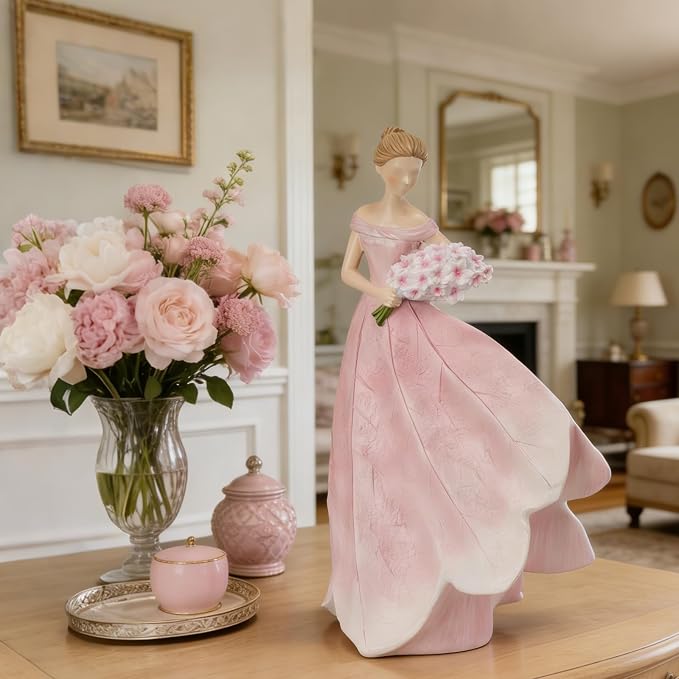 Guichifun Pink Leaf Angel Girls Fairy Statue Collection Home Decoration | Resin, Home Garden Patio Living Room Decor, Memorial Gift for Mom 7.5 x 4.5 x 11.5 Inch